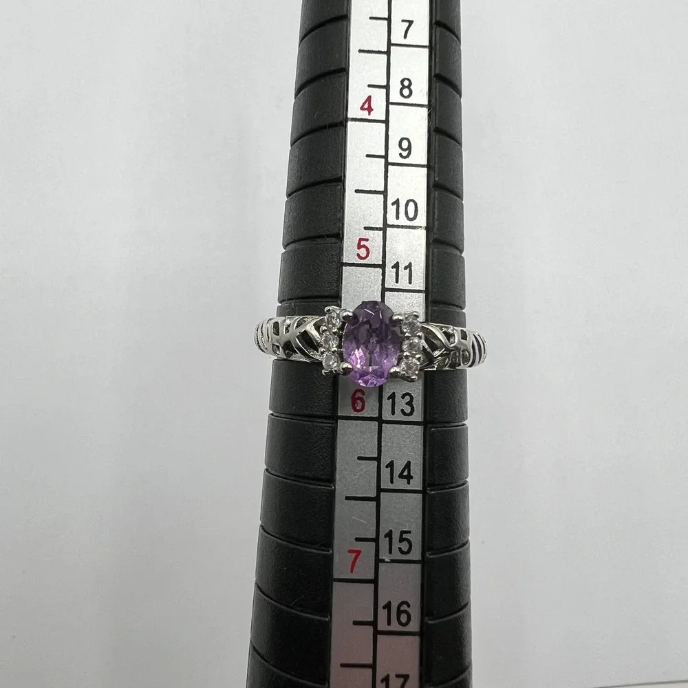 Adjustable Dainty Amethyst Ring Boho Crystal Jewelry Size 5.5 Stackable‎ Ring